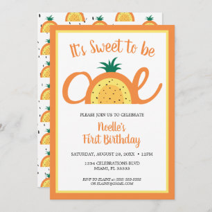 Pineapple Rainbow, Sweet to be One, 1st Birthday Invitation