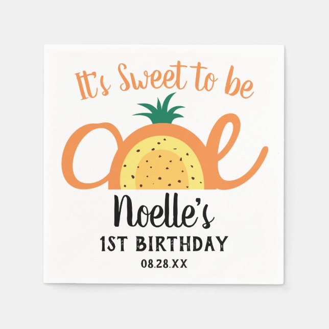 Pineapple Rainbow, Sweet to be One, 1st Birthday Napkins (Front)