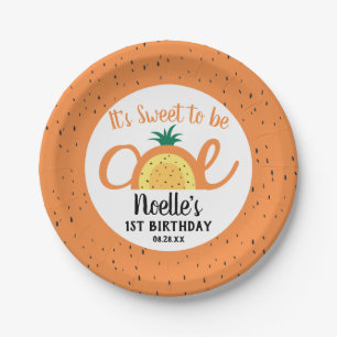 Pineapple Rainbow, Sweet to be One, 1st Birthday Paper Plates