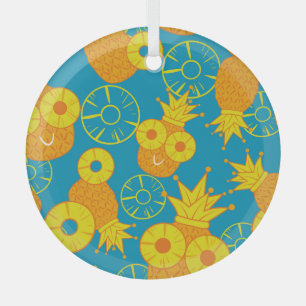 Pineapple Rings: Doodle Cartoon Vintage. Glass Ornament