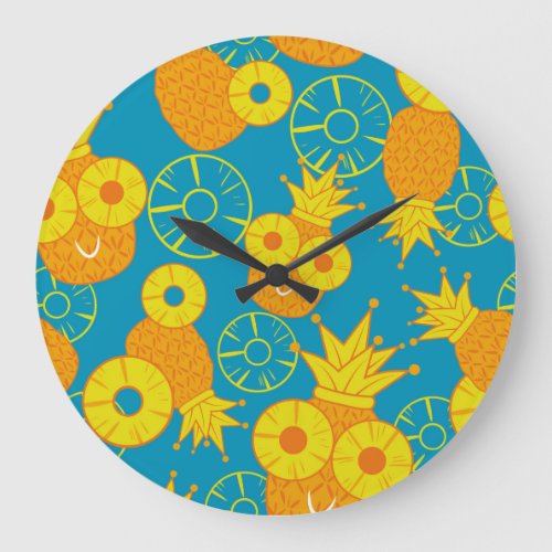 Pineapple Rings Doodle Cartoon Vintage Large Clock