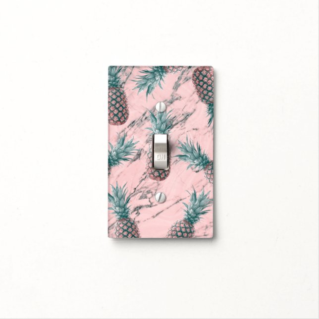 Pineapple Rose Blush Pink Marble Swirl Modern Light Switch Cover (In Situ)
