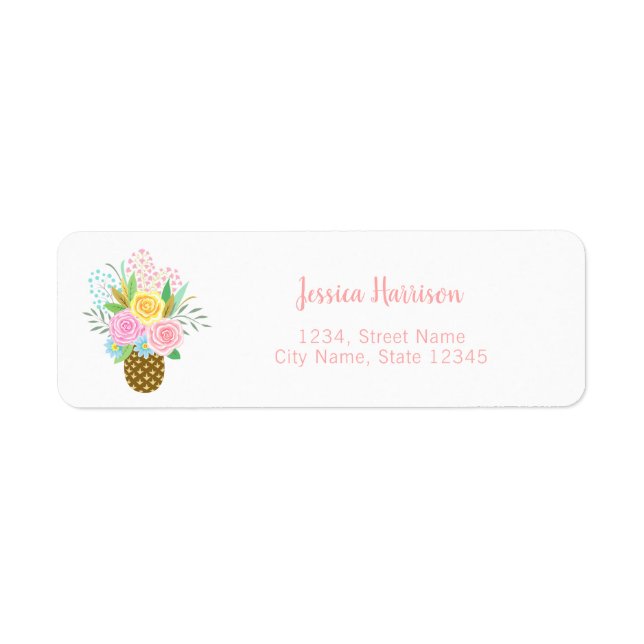 Pineapple Roses Bouquet Pink Cute Label (Front)