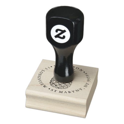 Pineapple Round Return Address Rubber Stamp |