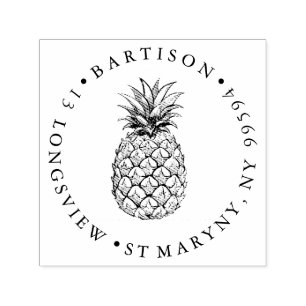 Pineapple Round Return Address Rubber Stamp Cust