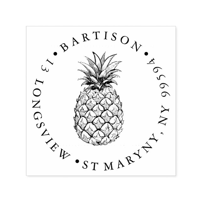 Pineapple Round Return Address Rubber Stamp | Cust (Design)