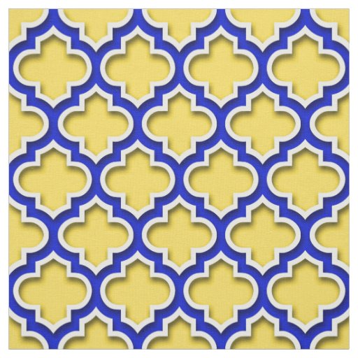 Pineapple Royal Blue Wht Moroccan Quatrefoil #5DS Fabric