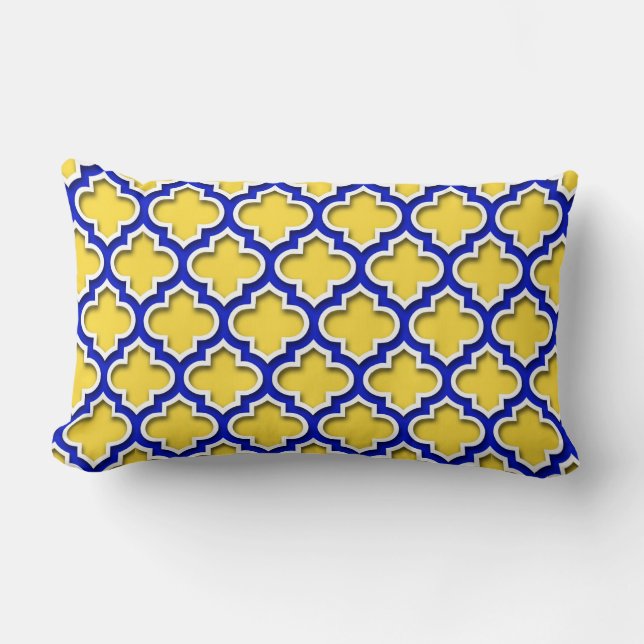 Pineapple Royal Blue Wht Moroccan Quatrefoil #5DS Lumbar Pillow (Front)