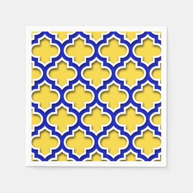 Pineapple Royal Blue Wht Moroccan Quatrefoil #5DS Napkins (Front)