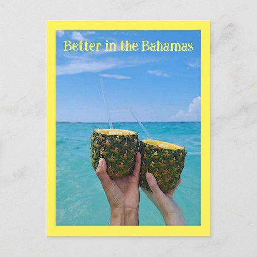 Pineapple rum punch on the beach Bahamas Postcard