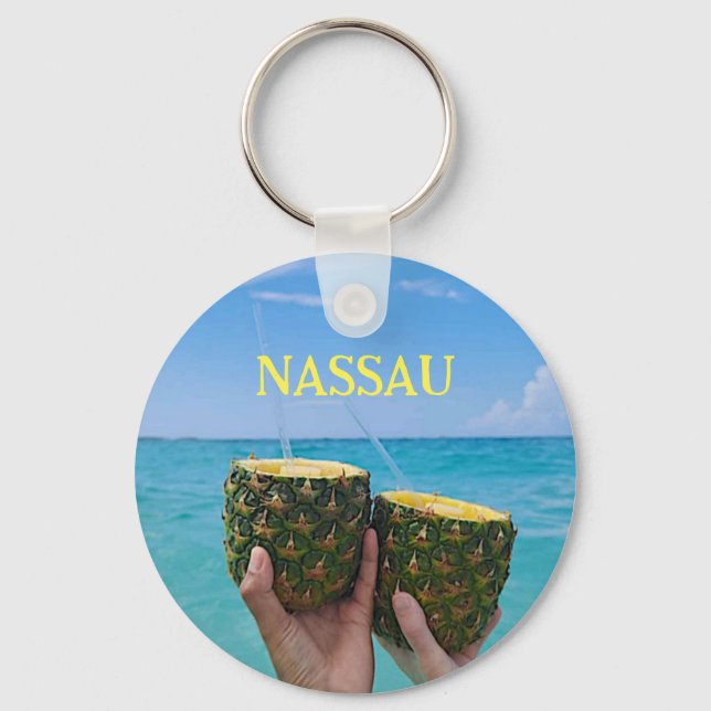 Pineapple rum, your name, Nassau, Bahamas Keychain (Front)