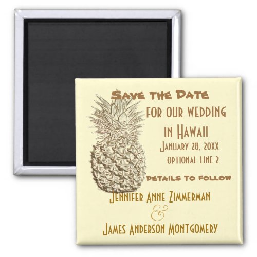 Pineapple Save the Date Classic Yellow Gold Magnet