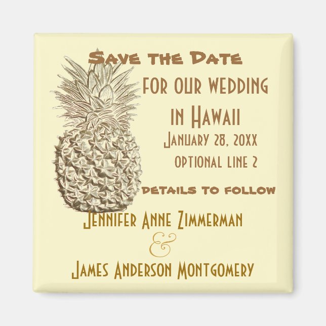 Pineapple Save the Date Classic Yellow Gold Magnet (Front)