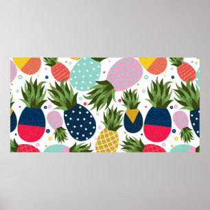Pineapple seamless pattern illustration, colorful poster