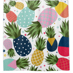 Pineapple seamless pattern illustration, colorful shower curtain