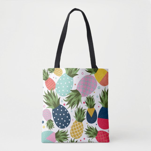 Pineapple seamless pattern illustration, colorful  tote bag (Front)