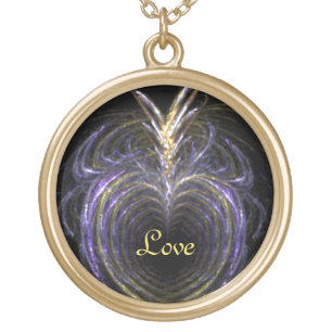 Pineapple Shaped Fractal Heart with Love Gold Plated Necklace