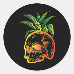 Pineapple Skull Aloha Beaches Hawaiian Goth Scary Classic Round Sticker