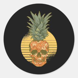 Pineapple Skull Funny Aloha Beaches Hawaiian Pinea Classic Round Sticker
