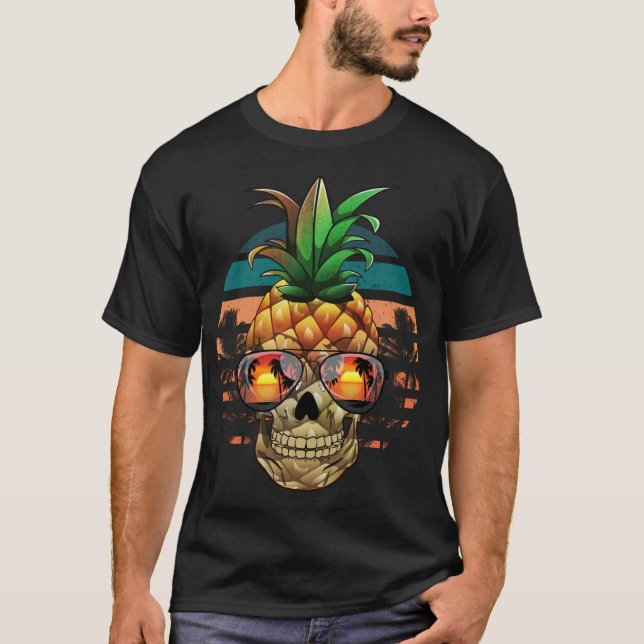 Pineapple Skull, Funny Halloween Summer Fruit, Sun T-Shirt (Front)