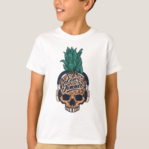 Pineapple Skull With Headphones T_Shirt