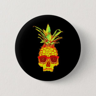Pineapple Skull With Sungles Retro Tropical Aesthe Button