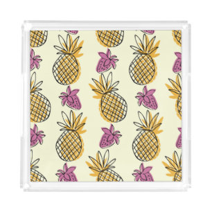 Pineapple, strawberry vintage textile design. acrylic tray
