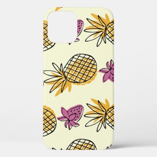 Pineapple strawberry vintage textile design iPhone 12 case