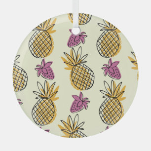 Pineapple, strawberry vintage textile design. glass ornament