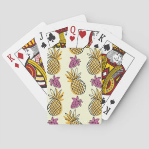 Pineapple, strawberry vintage textile design. poker cards