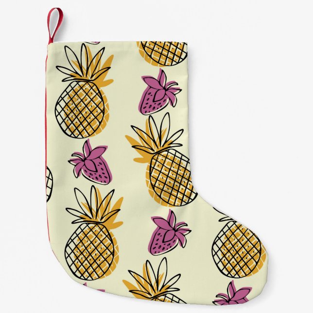 Pineapple, strawberry vintage textile design. small christmas stocking (Front)