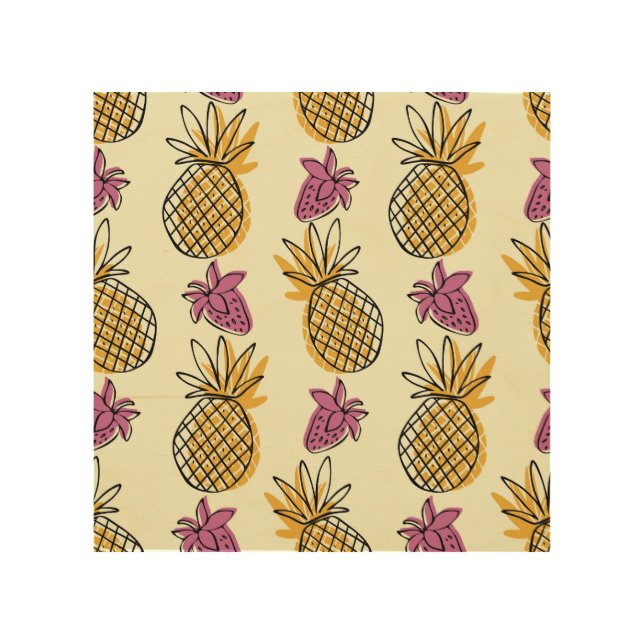 Pineapple, strawberry vintage textile design. wood wall art (Front)