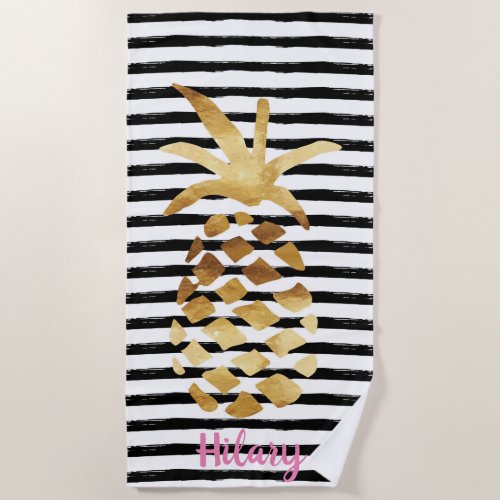 Pineapple  Stripes _ Customize with Your Name Beach Towel