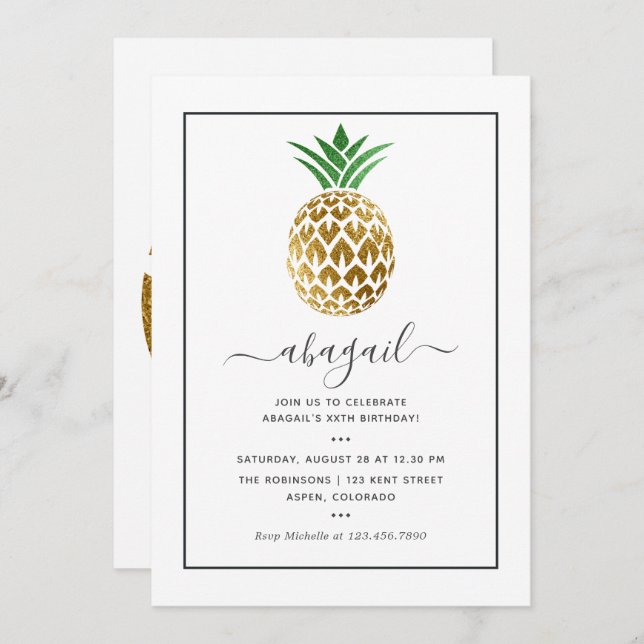 Pineapple Summer Birthday Invitation (Front/Back)
