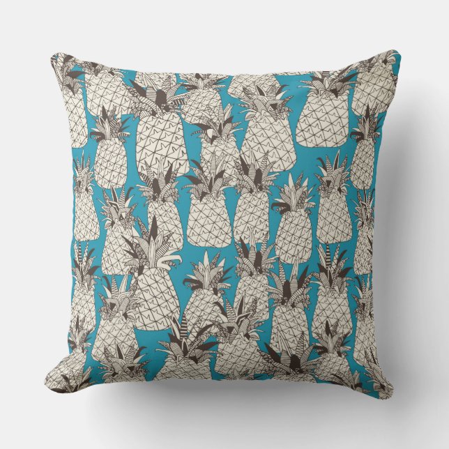 pineapple summer blue throw pillow (Front)