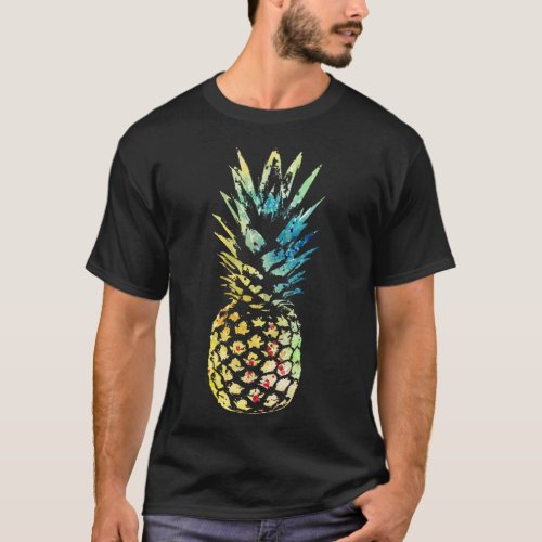 Pineapple Summer Fruit Watercolor Art Silhouette Y T_Shirt