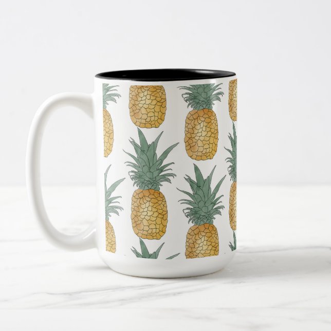 Pineapple summer tropical tropics Two-Tone coffee mug (Left)