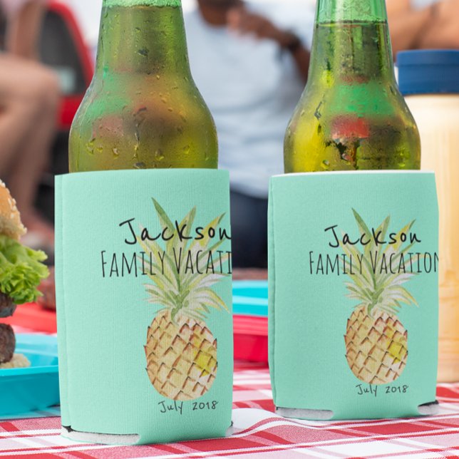 Pineapple Summer Vacation Personalized Family Can Cooler (Creator Uploaded)