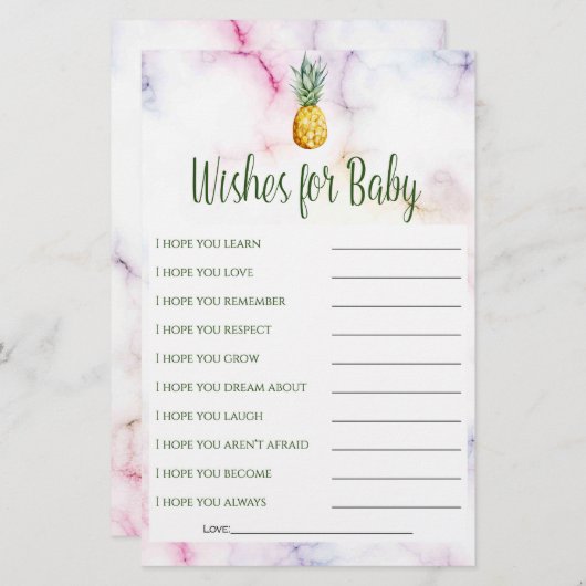 Pineapple Summer Wishes for Baby Baby Shower Game (Front/Back)