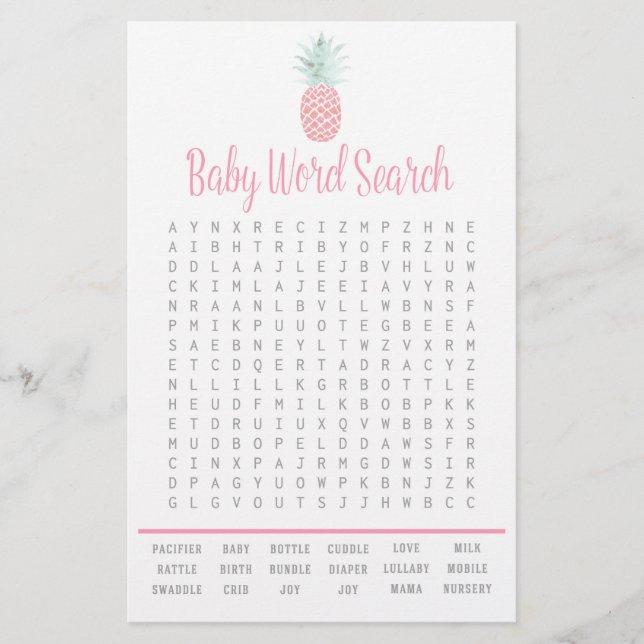 Pineapple Summer Word Search Baby Shower Game Flyer (Front)