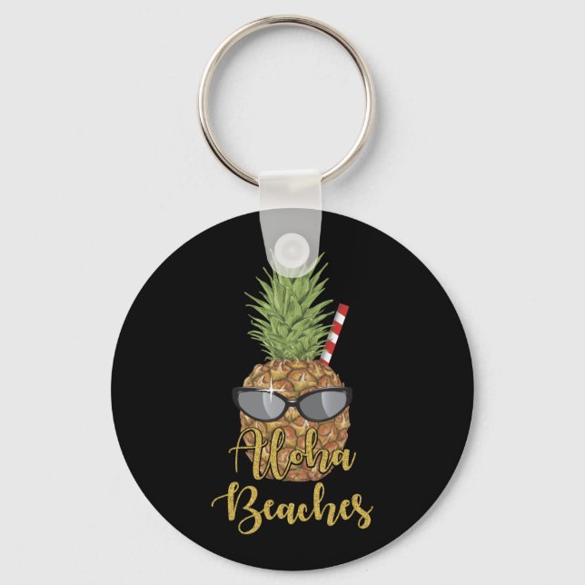 Pineapple Sunglasses Aloha Beaches Hawaiian Hawaii Keychain (Front)