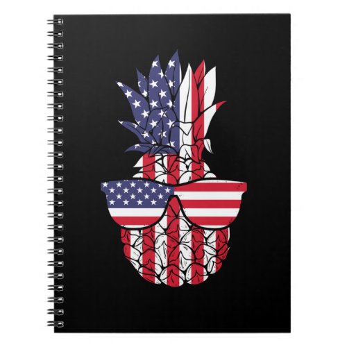 Pineapple Sunglasses American Flag 4th July USA Notebook