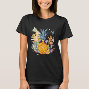 Pineapple Sunglasses Beach Hawaiian Vacation Flowe T-Shirt