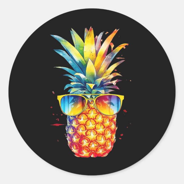 Pineapple Sungles Aloha Beaches Hawaii 1  Classic Round Sticker (Front)