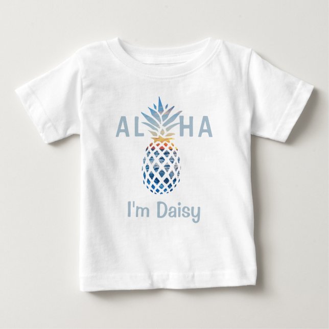 Pineapple Sunset and Blue Ocean Waves Aloha Custom Baby T-Shirt (Front)