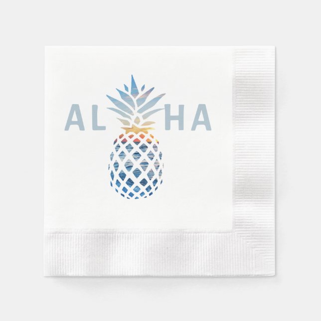 Pineapple Sunset and Blue Ocean Waves Napkins (Front)