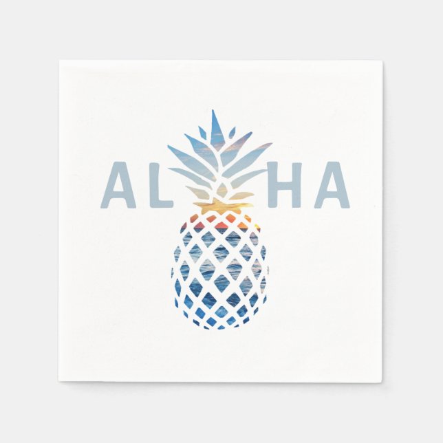 Pineapple Sunset and Blue Ocean Waves Napkins (Front)
