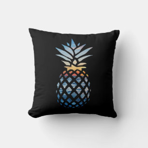 Pineapple Sunset and Blue Ocean Waves Throw Pillow