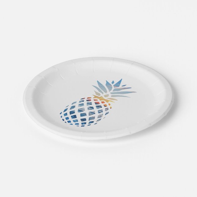 Pineapple Sunset Tropical Beach and Calm Ocean Paper Plates (Angled)