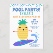 Pineapple Surfer Birthday Pool Party Kids Invitation Postcard